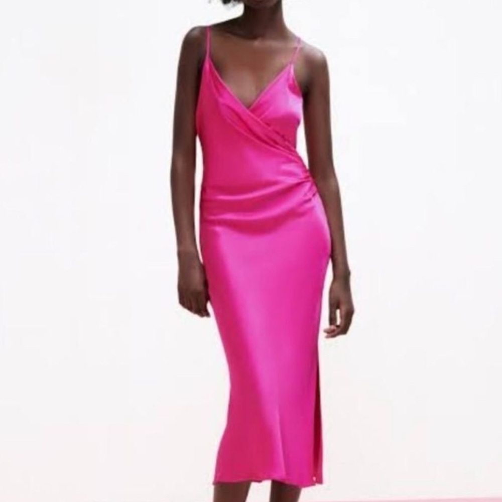 LIKE NEW Zara Hot Pink Satin Slip Dress